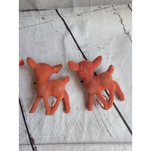 Vintage Flocked Santa Claus 2deer Figuresgold Glitter Made Hong Kong READ - Picture 9 of 11